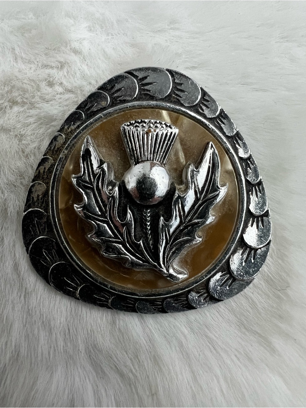 1960s West Germany Pearl Lucite Thistle Scarf Clip